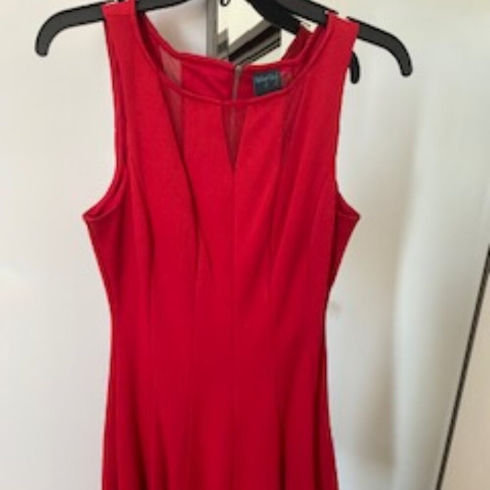 Gabby Skye Women's Sleeveless Round Neck Knit Fit and Flare Dress, Tomato, 6